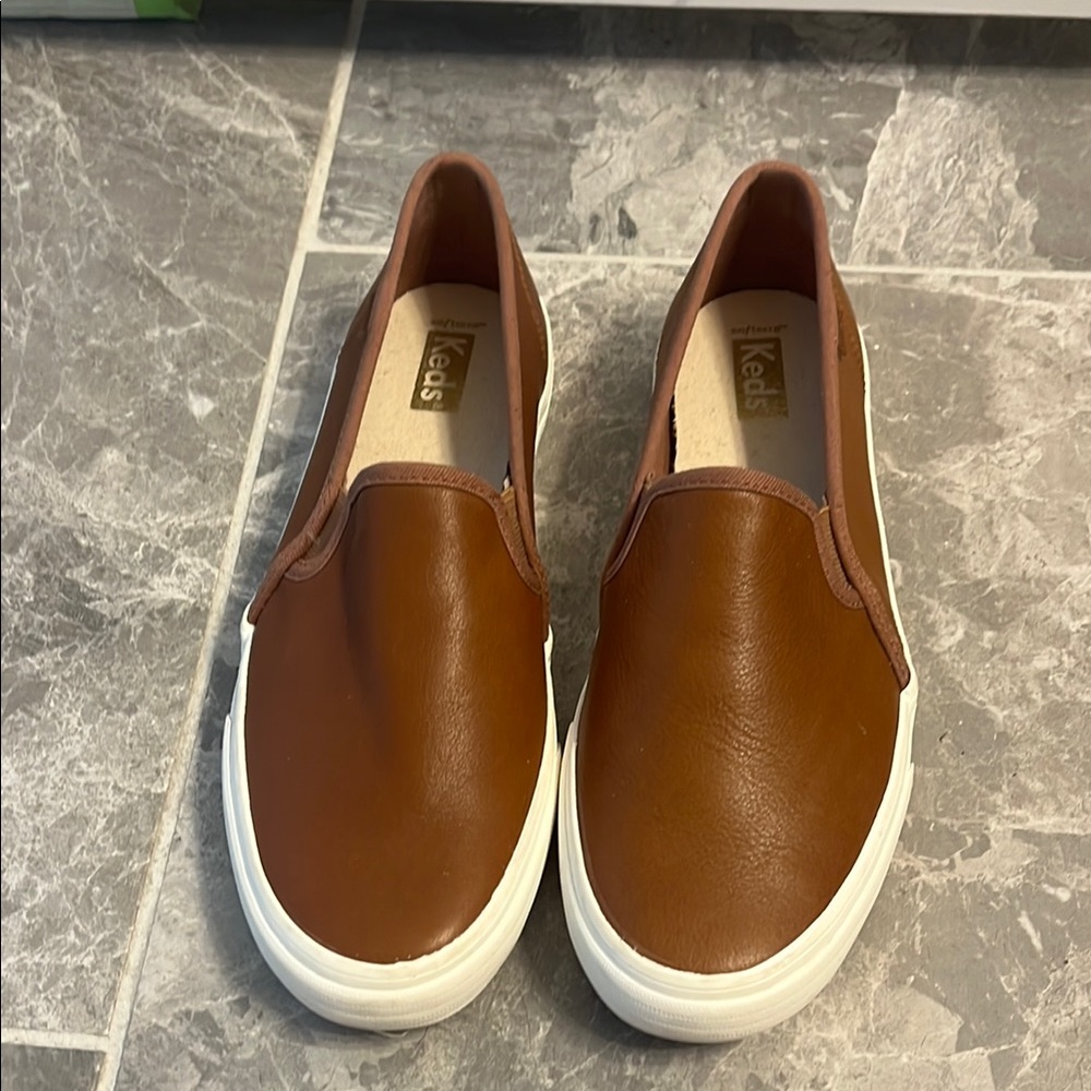 Keds Brown Leather Slip-On Sneakers